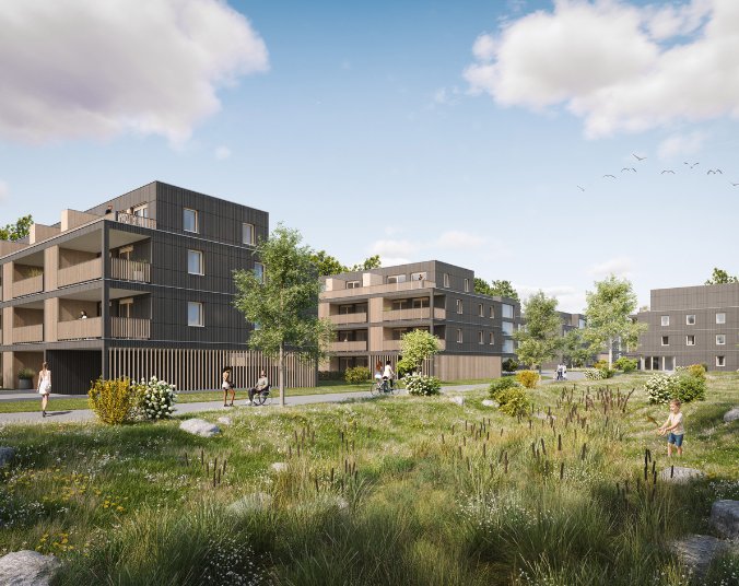 Visualisierung des zukünftigen Wohnquartiers im Kluftern